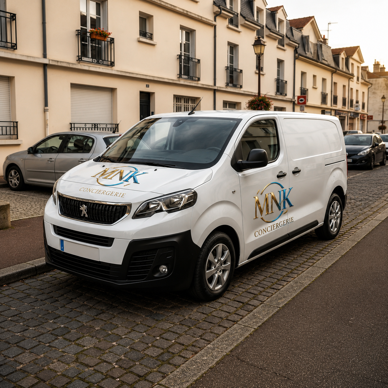 Véhicule de service MNK Conciergerie — intervention de ménage et conciergerie de luxe à Paris et en Île-de-France